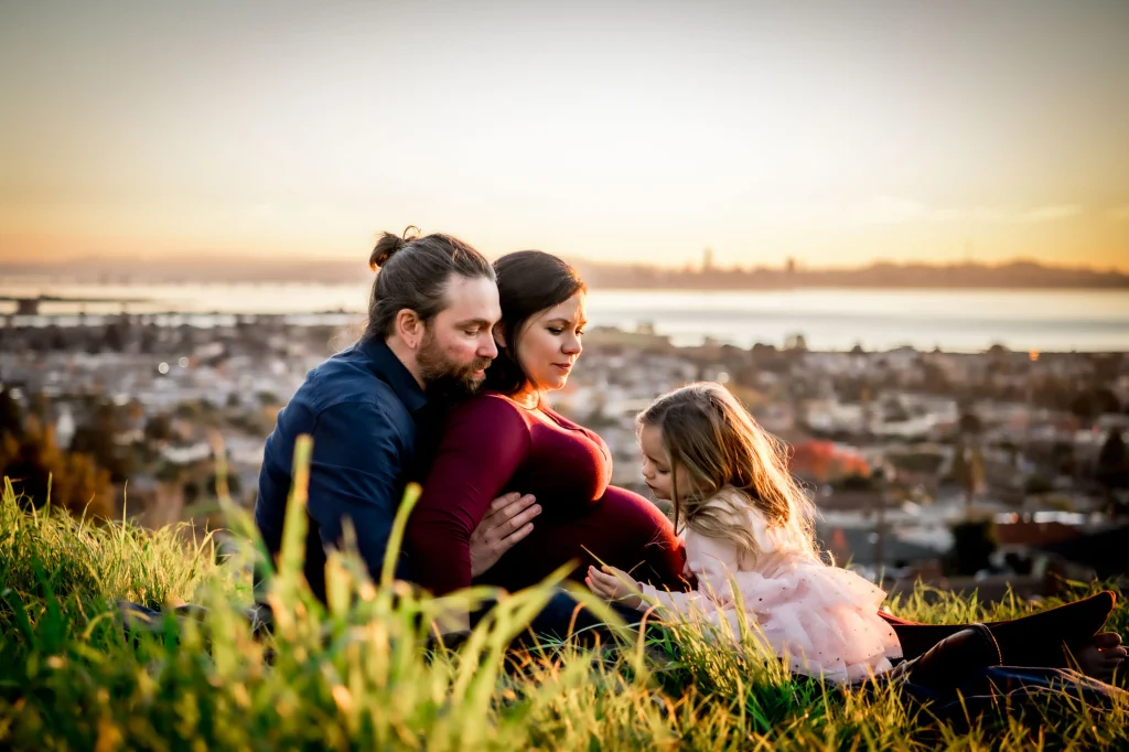 outdoor family and maternity portrait with San Francisco Bay