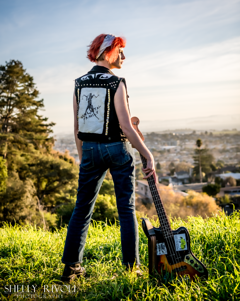 Bay Area senior portrait of young woman with bass guitar by photographer Shelly Rivoli