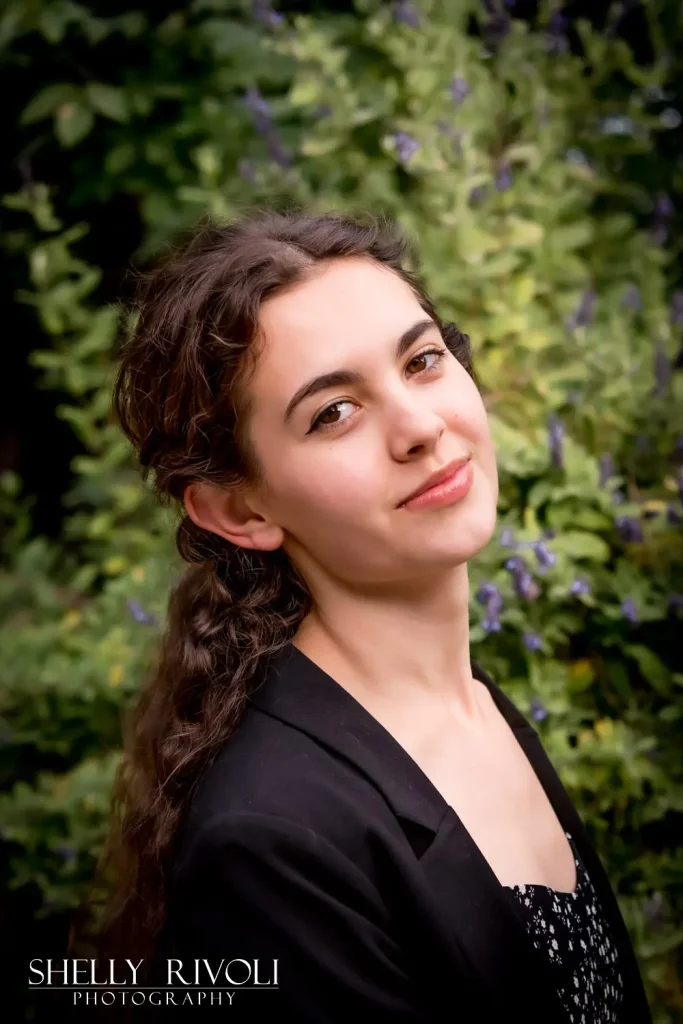 Bay Area outdoor senior portrait of young woman with long hair