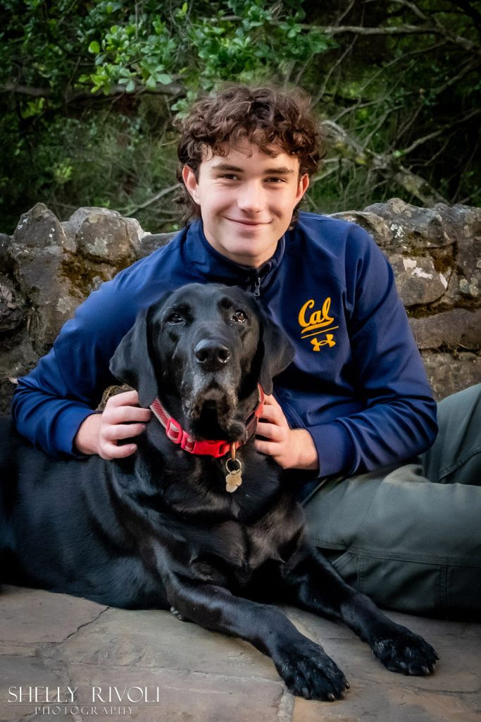 Bay Area outdoor senior portrait with pet dog