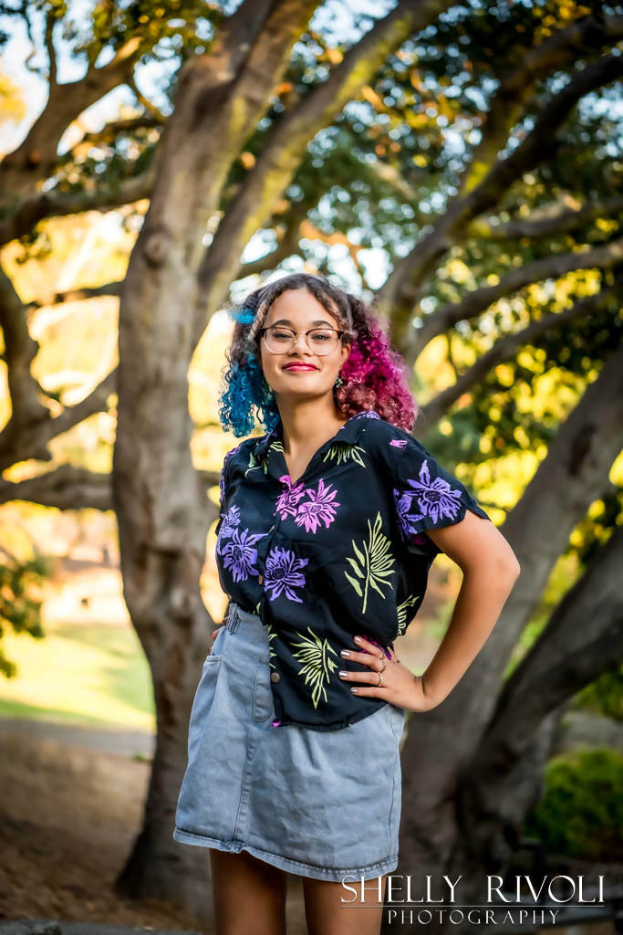 Outdoor senior portrait with trees in East Bay Area